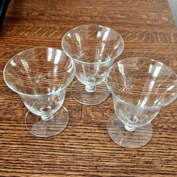 Etched Atomic Starburst Cocktail Glasses MCM 6-point star Susquehanna dessert (3 - Picture 2 of 14